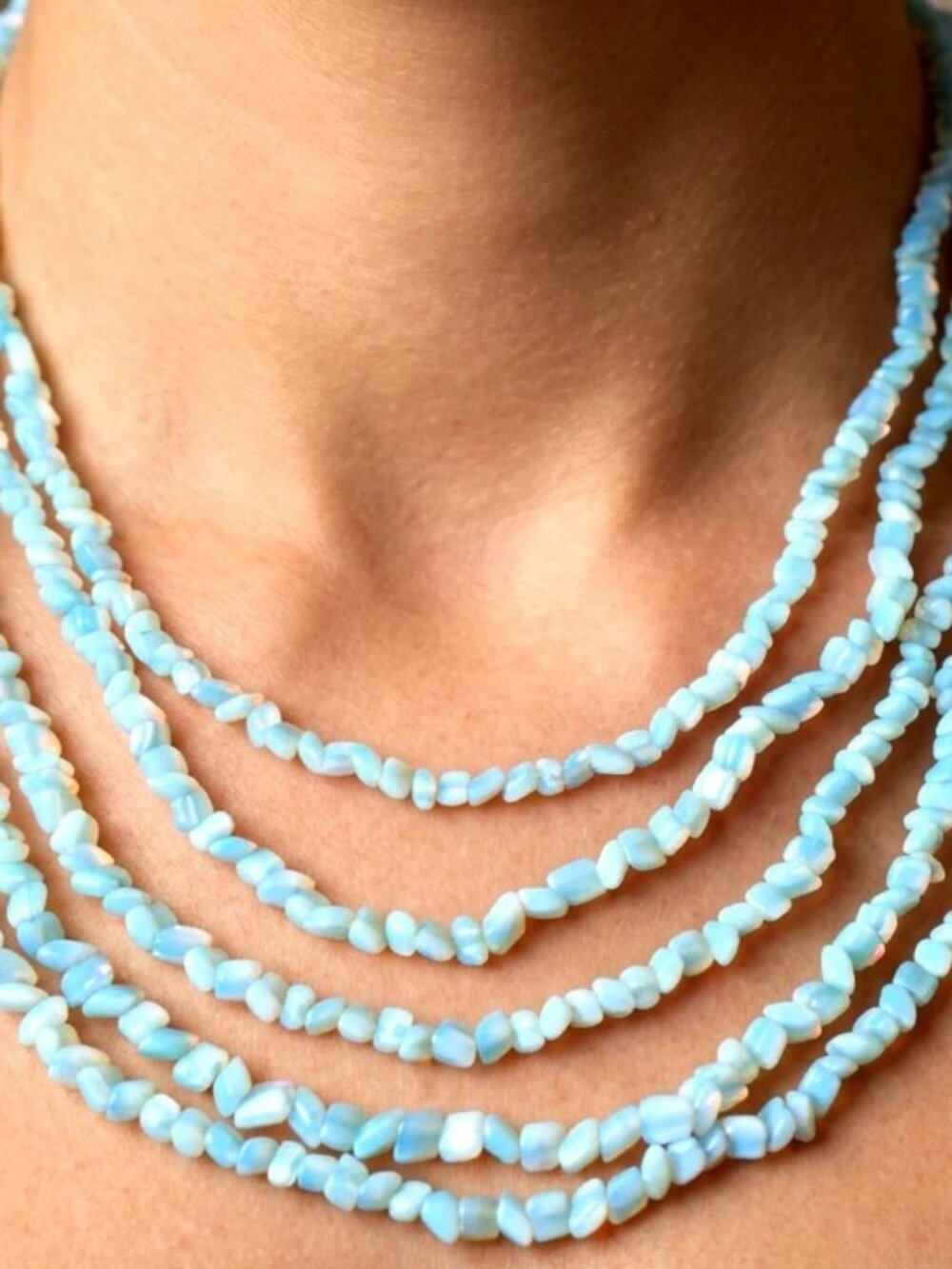 Vintage Italy Opalite Moonstone Glass Multi-Strand Beaded Bib Choker Necklace